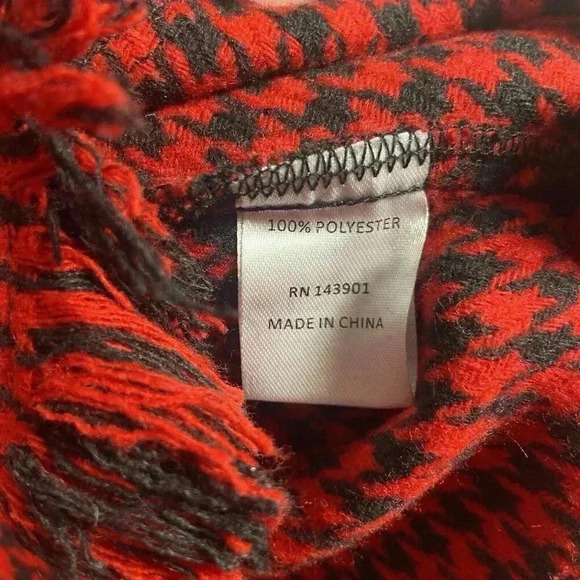 Coco Carmen Houndstooth Fringe Shacket Red Black Button Down Shirt Jacket - Picture 9 of 9